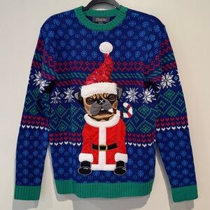 33 DEGREES Santa Pug Ugly Christmas Sweater, Small